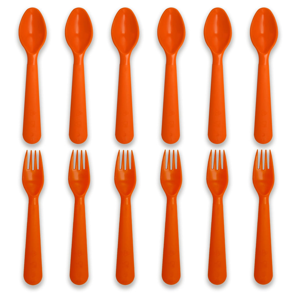 Muulaii 12 Pcs Kids Forks and Spoons, Plastic Kids Utensils Set, Orange