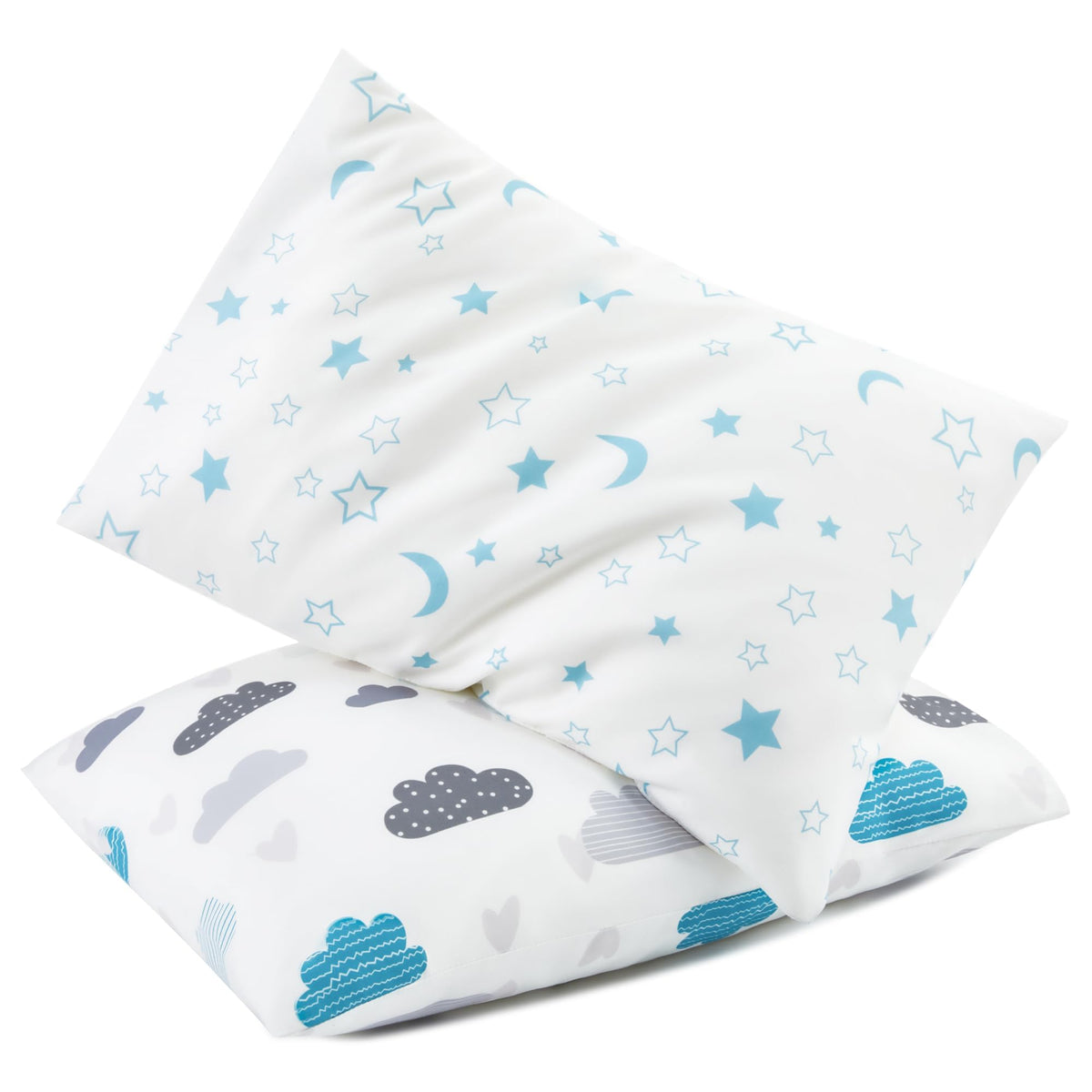 TILLYOU Toddler Pillowcase 2 Pack with Envelope Closure,13" x 18" Silky Soft Microfiber Travel Kids Pillowcase for Boys and Girls, Beach Time Turtle&Manta Ray