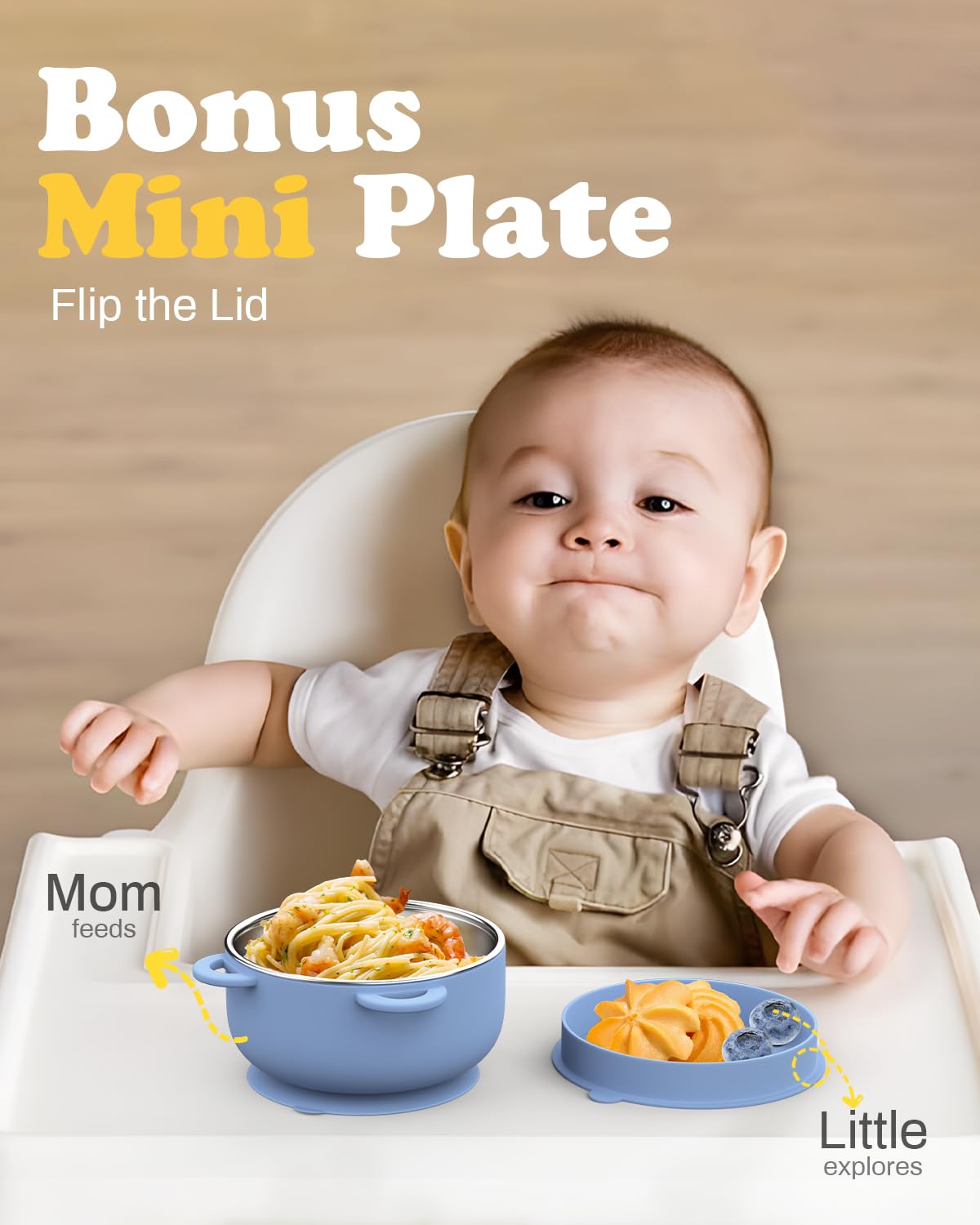 Bakpoco Baby Suction Bowls with Lids 4-Pack, 2-in-1 Stainless Steel 304 Toddler Bowl & Removable Silicone Suction Kids Bowl Plate Set Non Toxic Snack Dishes for Self-Feeding, Sunrise Meadow