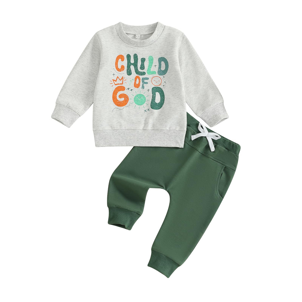 Nyapruwe Toddler Baby Boys Fall Winter Outfits Funny Print Top Pants Set (Gray letter print, 3-4T)