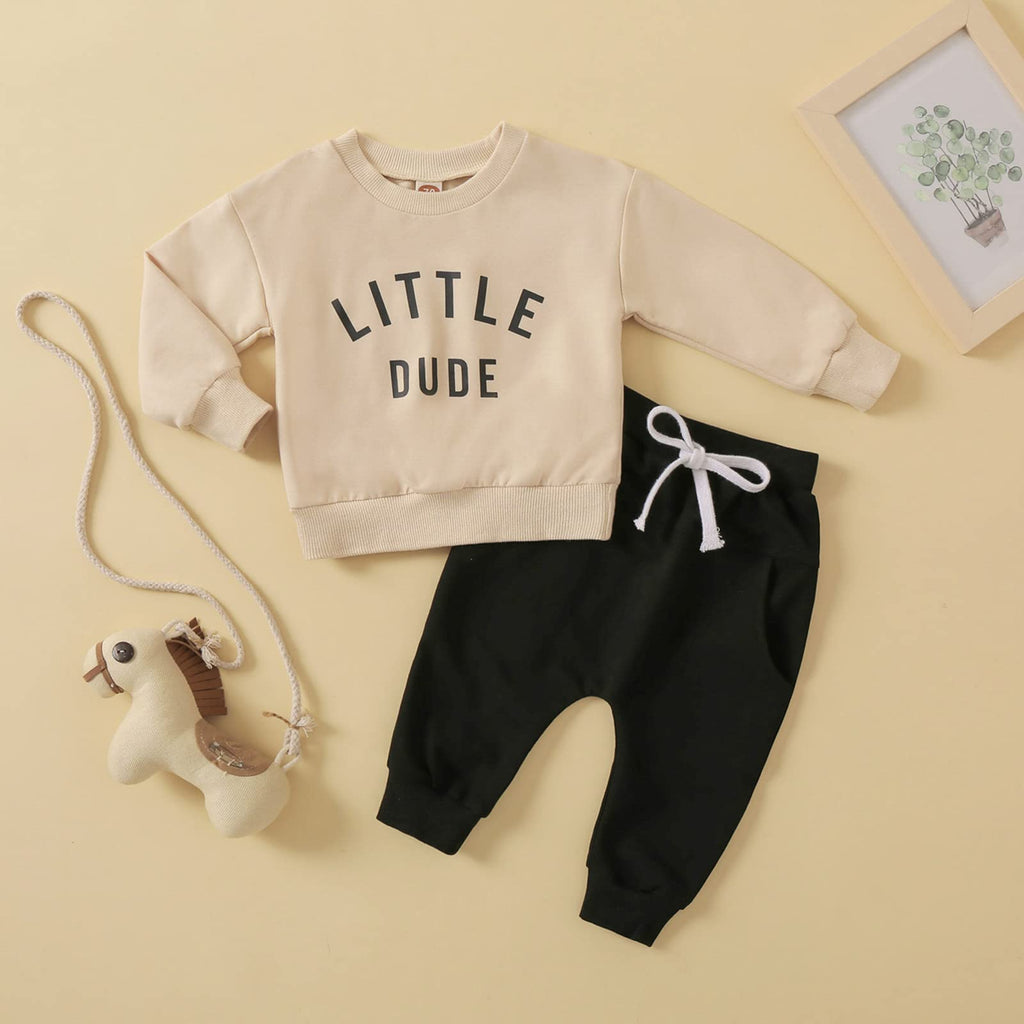 MA&BABY Toddler Baby Boy Clothes Solid Color Sweatshirt Jogger Pants Set