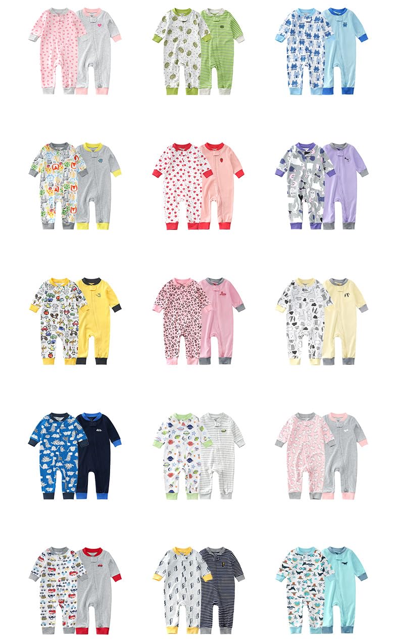 Teach Leanbh Baby 2-Pack Footless Pajamas Cotton Long Sleeve Printing 2 Way Zipper Romper Jumpsuit Sleep and Play 3-24 Months (3-6 Months, Planet)