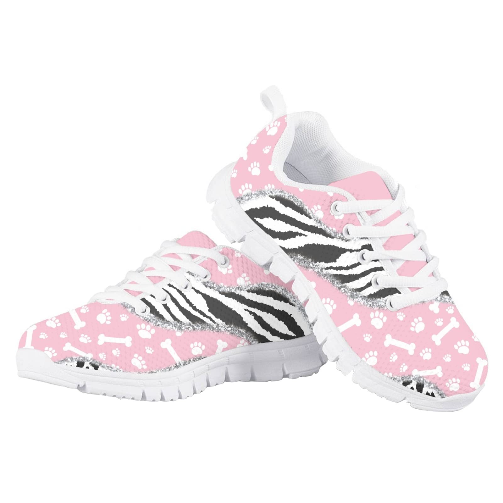 MARSVOVO Toddler Girl Sneakers Flexible Lightweight Breathable Athletic Girl Running Shoes Casual Classic Lace-up Comfortable Non Slip First Shoes for Walking Boy Girl Pink Black Printed Size 2 US
