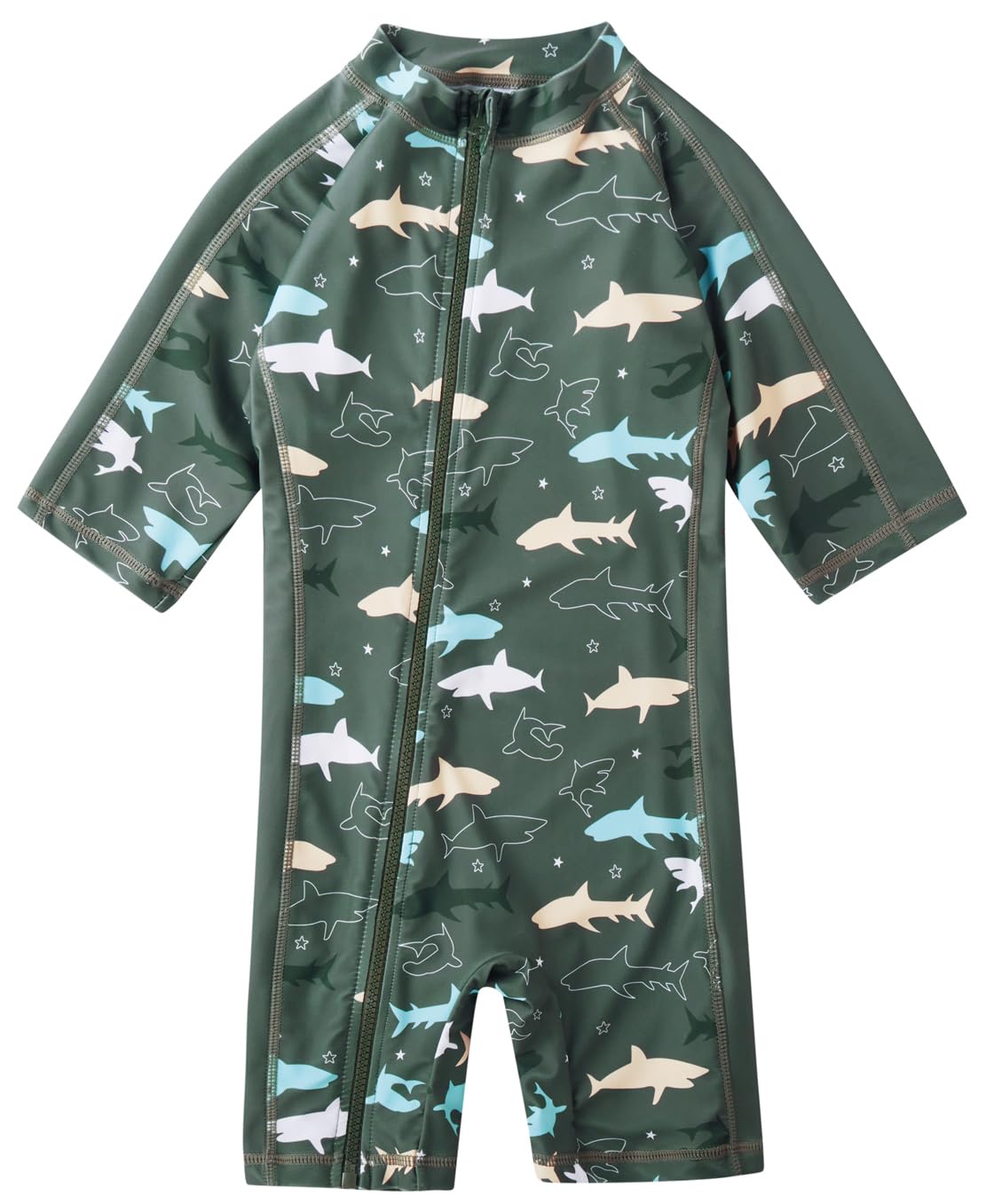 Toddler Baby Boys Swimsuit Rashguard One Piece Zipper Bathing Suit with Sun Hat Infant Swimwear Sunsuit UPF 50+（Green Shark，3-6 Months）