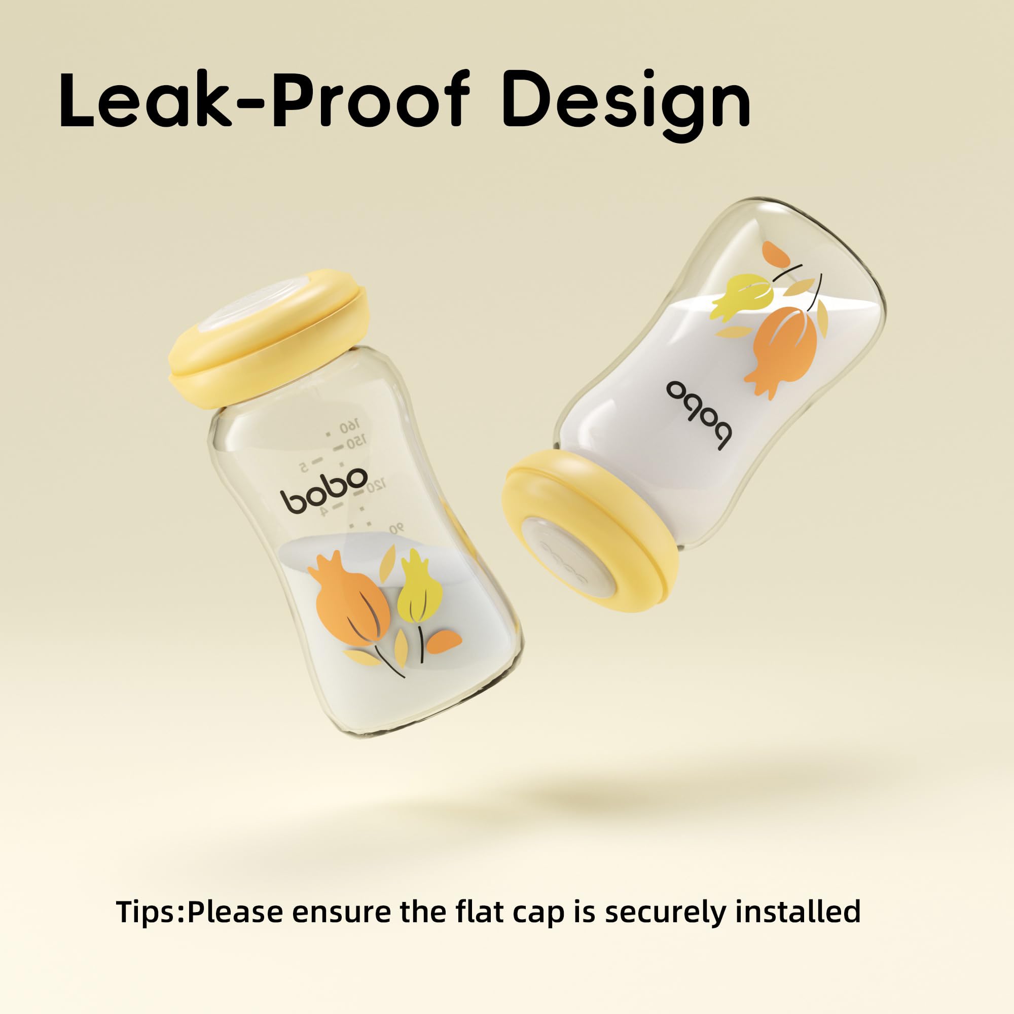 YOHKOH Glass Breast Milk Storage Bottles - 100% Leak-Proof, BPA-Free Breastmilk Storage Containers, Freezer & Dishwasher Safe, Ideal for Nursing Mothers (Yellow, 5.4oz (Pack of 6))