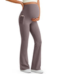 G4Free Pregnancy Pants Maternity Flare Leggings for Yoga,Taupe,L,Petite