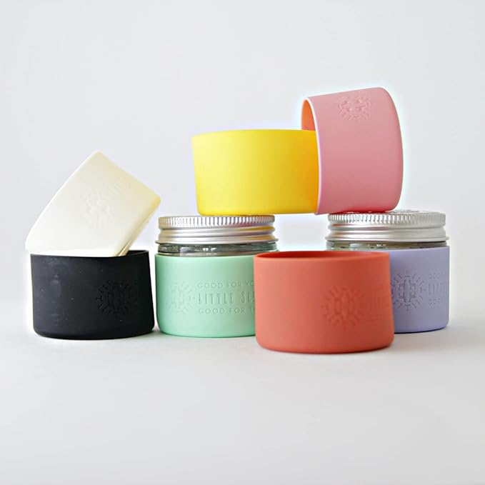 Little Seed Farm Protective Silicone Sleeves for Jars - 2-Pack - White