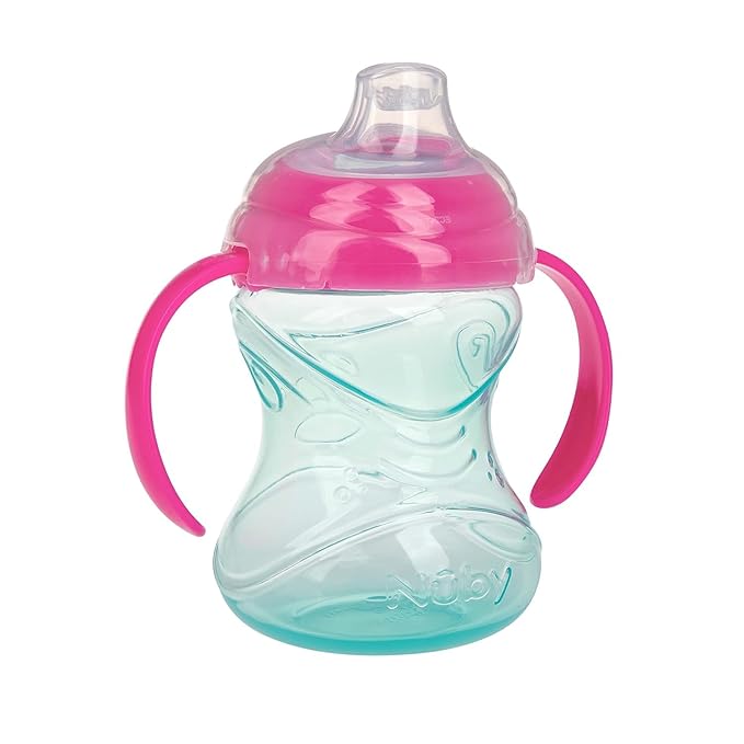 Nuby Clik-It Grip N' Sip Soft Spout No-Spill Training Sippy Cup with Handles -10 oz - 4+ Months - Aqua/Purple/Pink (Pack of 36)