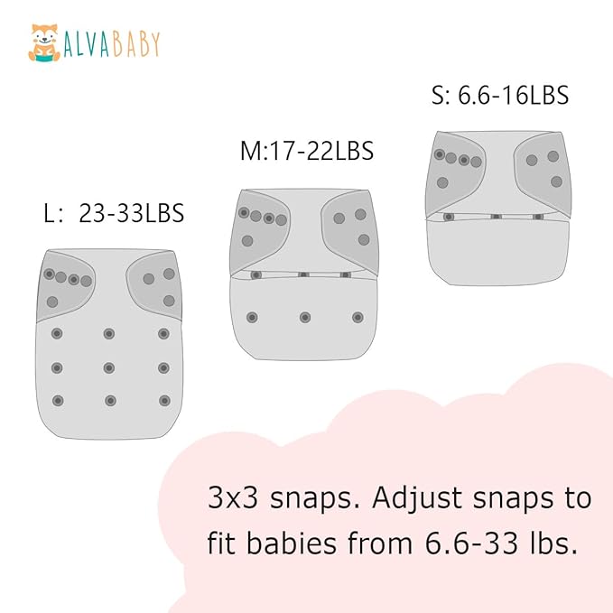 ALVA 6 Pack Cloth Diaper with 12 Inserts One Size Adjustable Washable Reusable Diaper Cover for Baby Girls and Boys