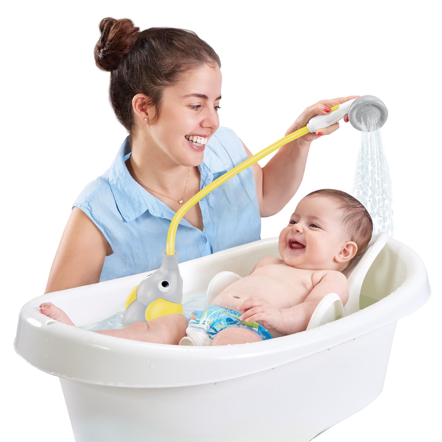 Yookidoo Baby Bath Shower Head - Elephant Water Pump and Trunk Spout Sprayer - One Handed Flow Control for Newborn Babies in Tub Or Sink (Yellow)