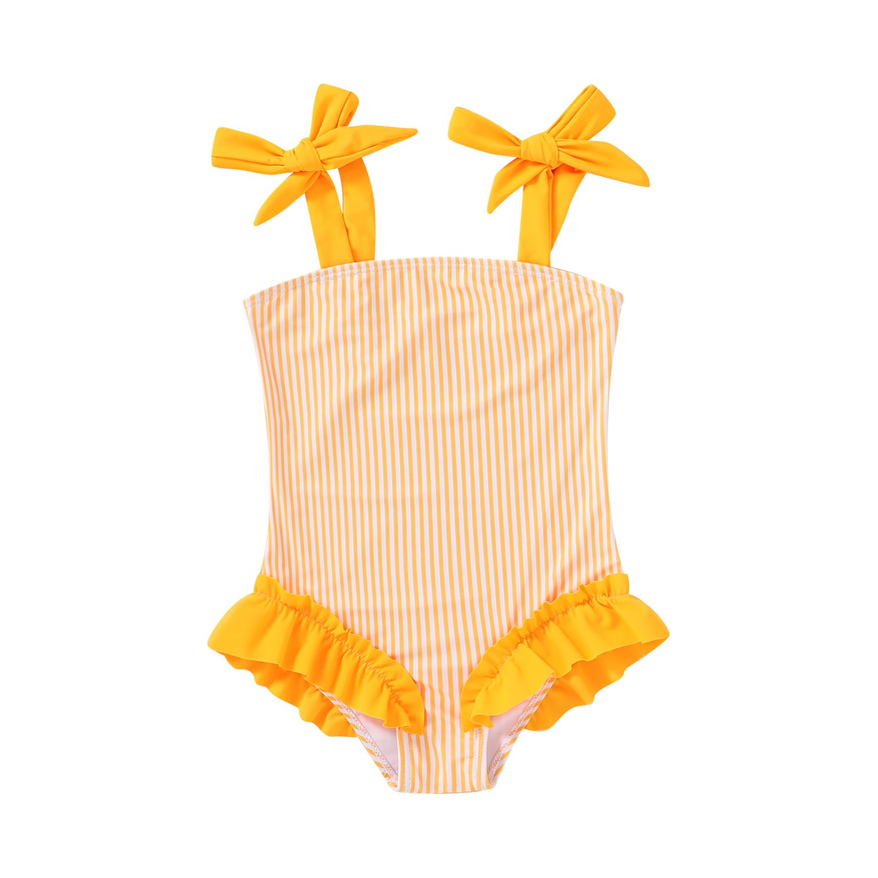 Happy Town Toddler Swimsuit Girl Solid Color Stripe One-Piece Baby Bathing Suits (Yellow Stripe, 9-12 Months)