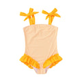 Happy Town Toddler Swimsuit Girl Solid Color Stripe One-Piece Baby Bathing Suits (Yellow Stripe, 9-12 Months)