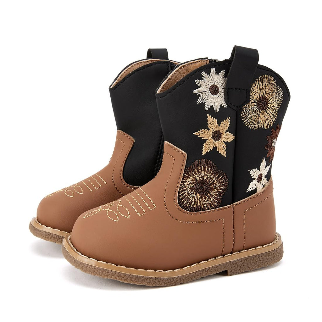 BMCiTYBM Baby Cowboy Boots Infant Cowgirl Western Shoes Black/Brown 6-12 Months