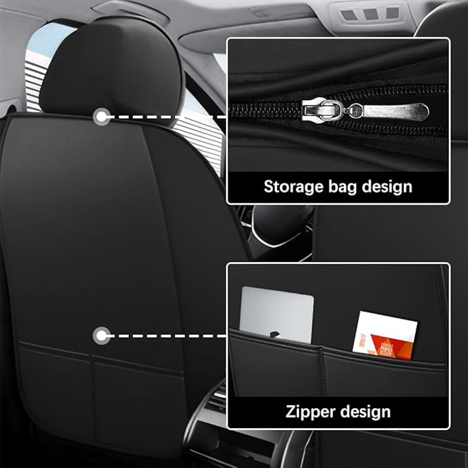 Leather Seat Cover for Ford Edge 2010-2026,Waterproof Soft Seat Covers,Interior Accessories Seat Covers Cushion Vehicle Protector Airbag Compatible(Black&Gray,2PCS Front)