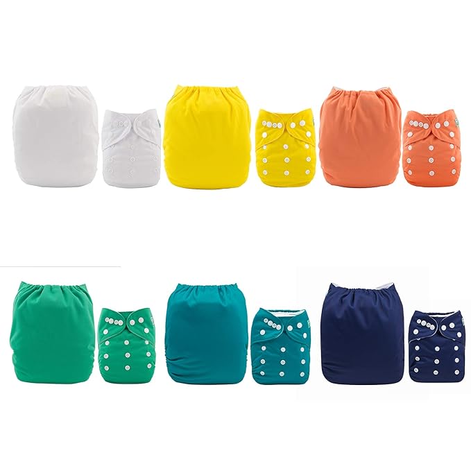 ALVABABY 6 Pack Cloth Diaper with 12 Inserts One Size Adjustable Washable Reusable Diaper Cover for Baby Girls and Boys