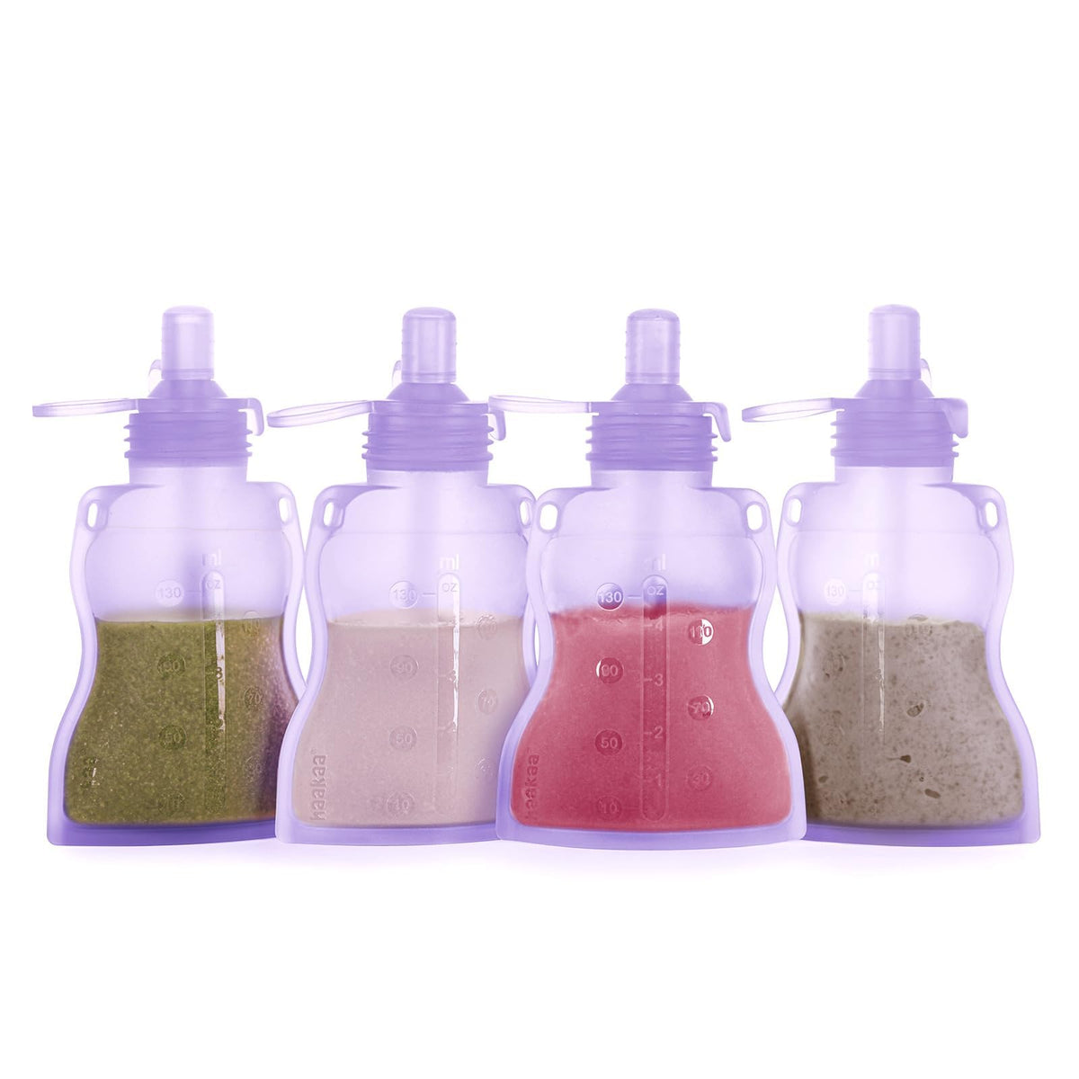 haakaa Refillable Silicone Baby Food Pouch, 4oz, 4PK, Lavender