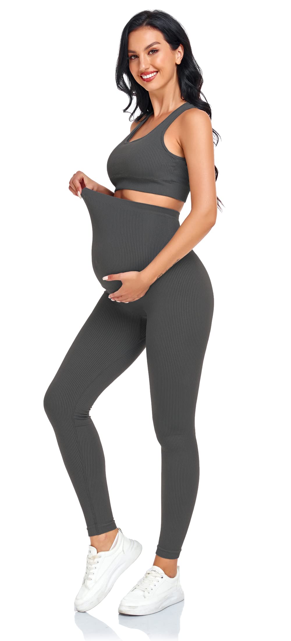 Lataly Women's Maternity 2 Piece Outfit Set - Bra & Shorts for Pregnancy - Yoga workout Lounge Wear Sets