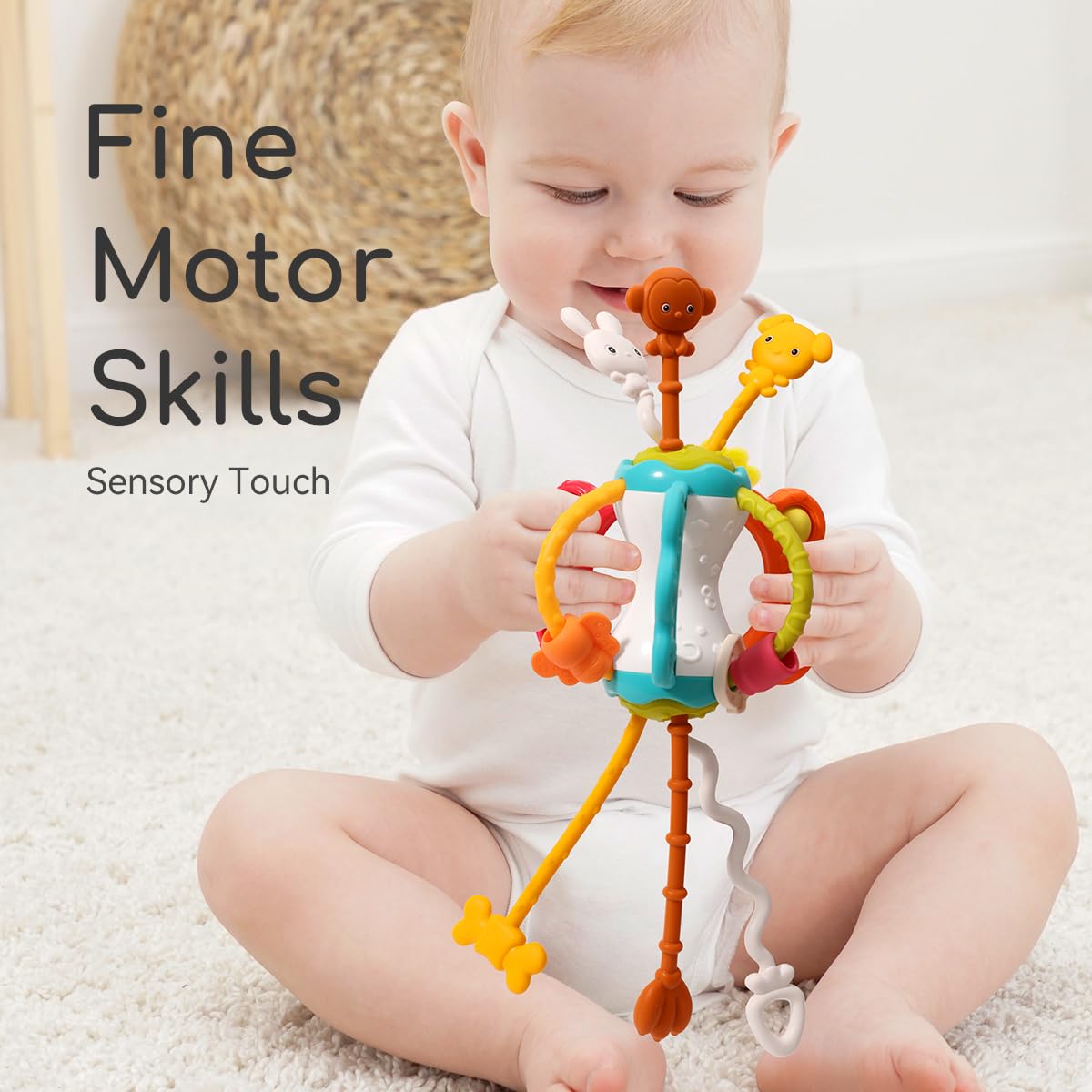 Baby Airplane Travel Toy for Toddlers 1-3, Silicone Pull String Sensory Toy