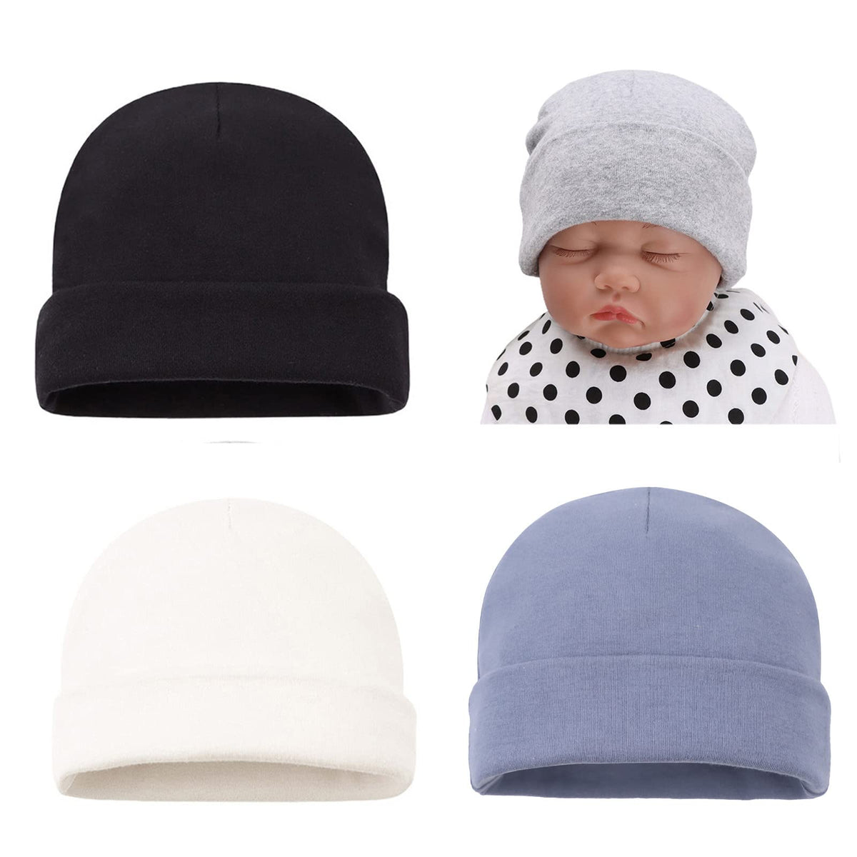 Bamery Cotton Baby Girl Hat Preemie Boys Beanie Newborn Hospital Hats Winter Infant Hats for Girls (4PACK-H, Preemie)