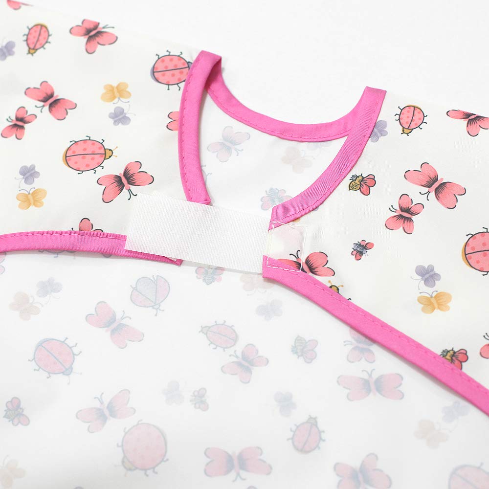 Plie Long Sleeve Waterproof Bib for Toddlers – Soft Feeding Smock for Baby Mealtime, Self-Feeding, Painting & Messy Play, BPA-Free, Easy Clean (6–24 Months) - Pink/Butterfly