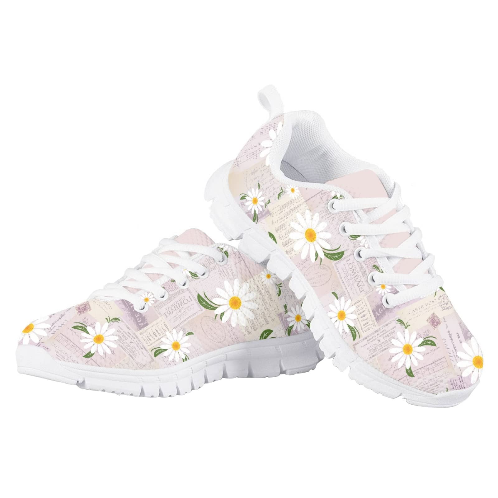 MARSVOVO Kids Slip On Sneakers Non Slip Lace-up Lightweight Breathable Athletic Flexible Pre Walking Shoes for Boy Girl Classic Casual Comfortable Play Sport Shoes Daisy Design Size 2 US