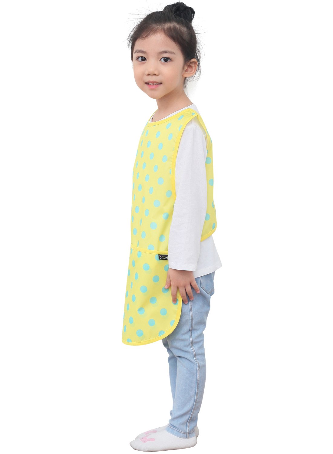 Plie Kids Painting Apron – Waterproof Art Smock for Toddlers & Preschoolers, Messy Play, Baking, Crafts, Cooking, Sensory Activities, Mealtime (Ages 1–10), Yellow Dot (01-L)