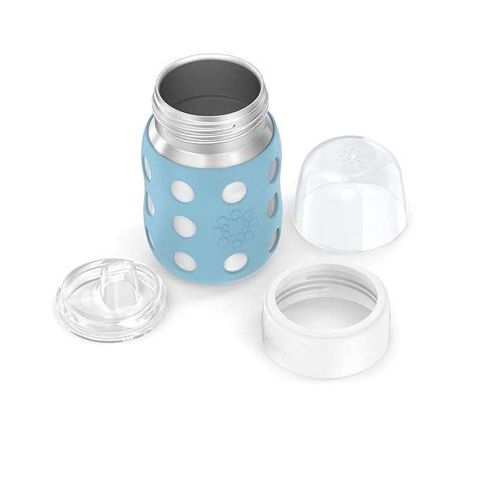 Lifefactory 8-Ounce Stainless-Steel Vacuum-Insulated Wide-Neck Baby Bottle with Sippy Nipple, Denim (LS2251WDE4)