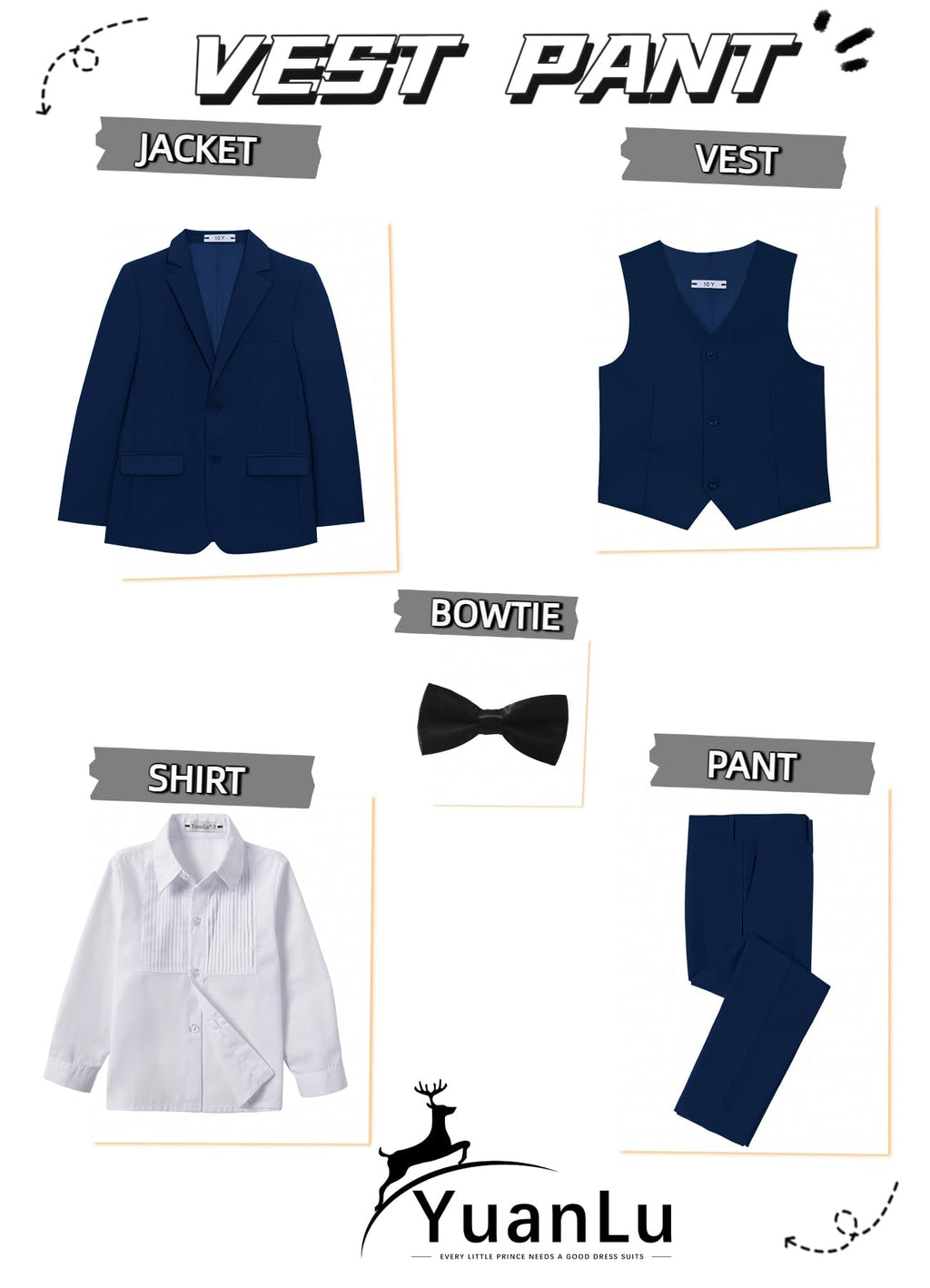 Kids Tuxedo Navy Blue Ring Bearer Outfit Slim Fit 5T Suit for Boys