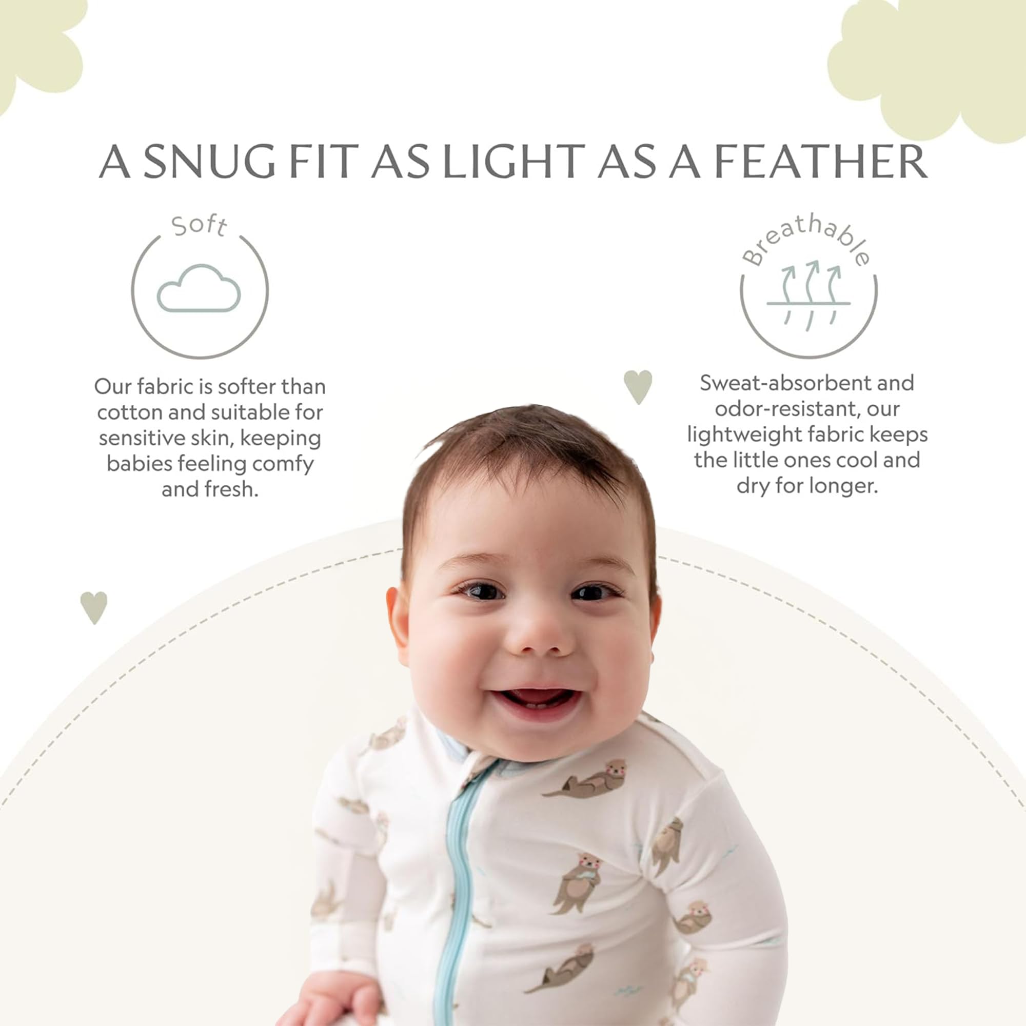 Bamboo Little Soft Baby Footie Pajamas, Baby Clothes, Newborn Sleepers, 95% Viscose and 5% Spandex, Otter, 3-6 Months