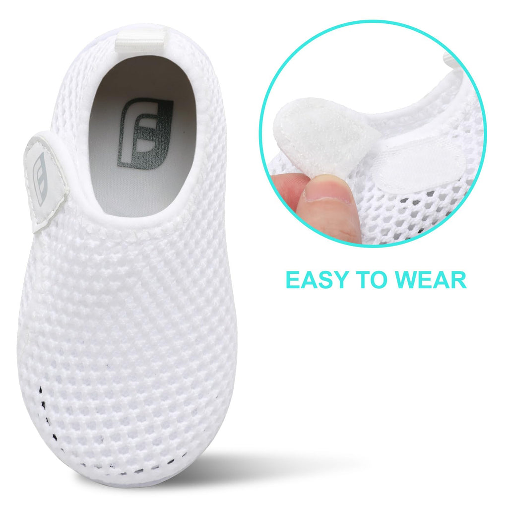Kids Water Shoes Non-Slip Quick Dry Swim Barefoot Aqua Shoes for Toddler Boys Girls Mesh White 6-12 Months Infant