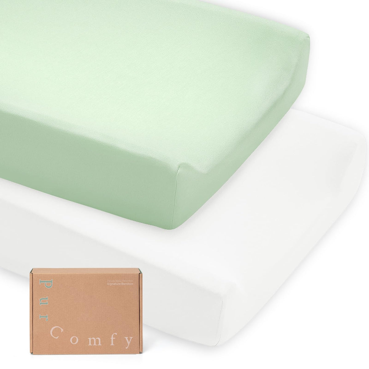 PurComfy Supersoft Diaper Changing Pad Covers, 2-Pack Premium Bamboo Viscose Change Table Pad Covers for Baby Girls and Boys, Hypoallergenic Stretchy Changing Table Cover Sheets