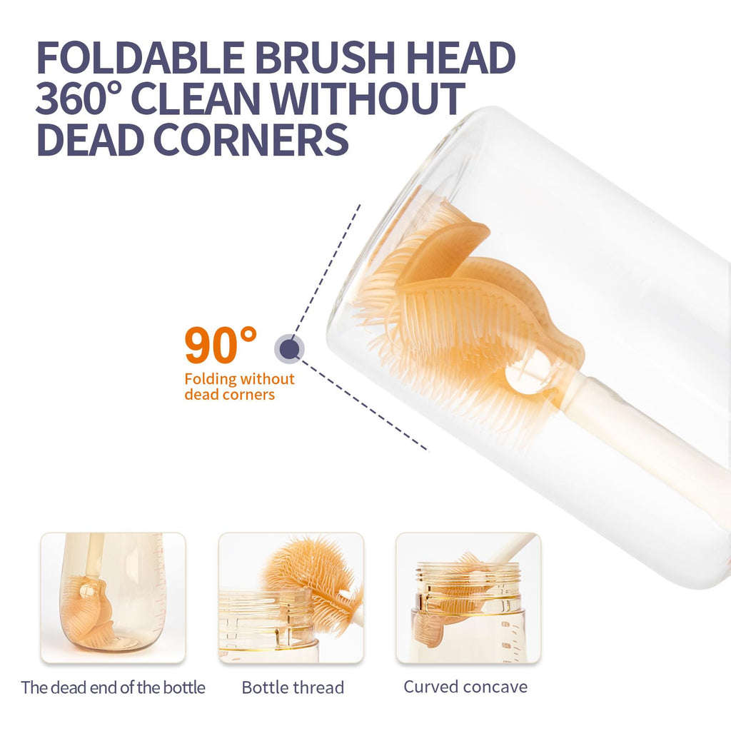 HOEREV Portable Baby Silicone Bottle Brush Set Include Pacifier Brush, Straw Brush, draining Rack, Portable Box