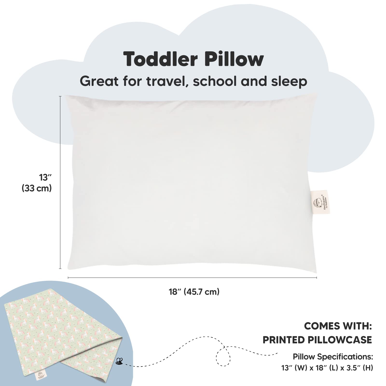 Toddler Pillow with Pillowcase, 13x18 My Little Dreamy Pillow (Grace)