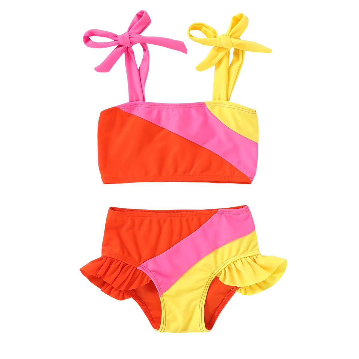 YOUNGER TREE Toddler Girls Two Pieces Swimsuit Color Block Stripe Swimwear Summer Beach Bathing Suit (Orange 3-4T)