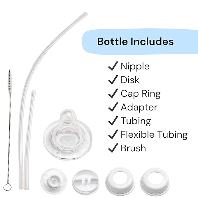 Hands-Free Baby Bottle - Anti-Colic Nursing System 4 oz Baby Bottle with Fast Flow Nipple/Teat 3m+ Infant with Tube Straw Feeding System for Toddler (2 Bottles - Elephant)