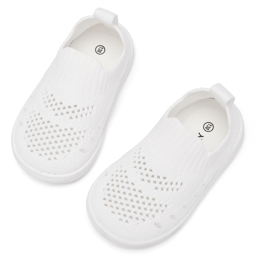 MORENDL Toddler Shoes Baby Walking Sock Shoes Non-Slip Breathable Boys & Girls Sneakers Infant Tennis Shoes Mesh White 18-24Months
