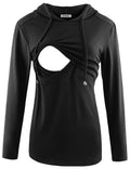 GINKANA Women's Nursing Hoodie Sweatshirt Long Sleeves Breastfeeding Maternity Shirts Casual Clothes Black