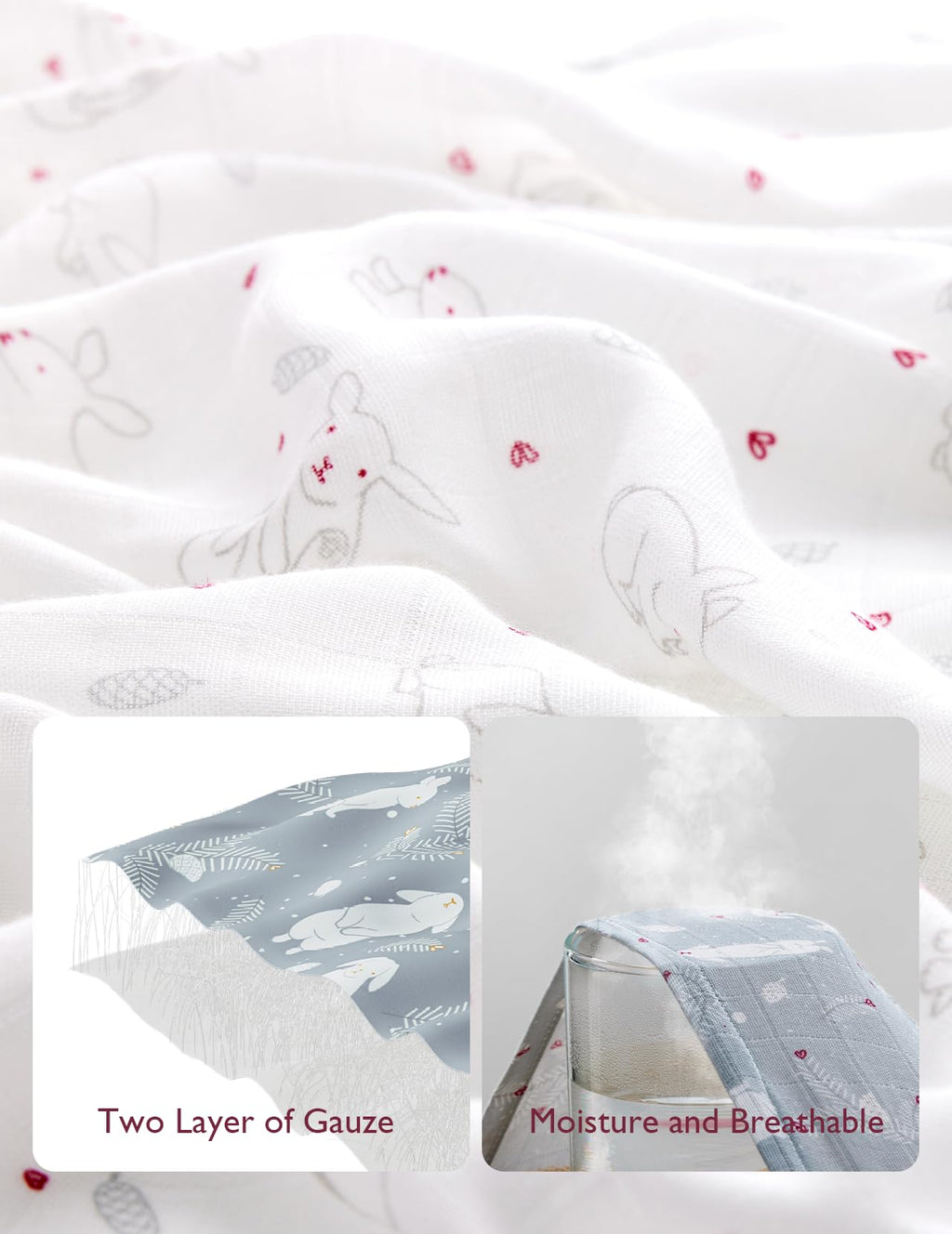 Momcozy Muslin Swaddle Blankets, 4-Pack Breathable and Skin-Friendly Receiving Blankets, Swaddle Blanket Shower Gifts & Baby Registry Essentials, Large 47"x47", Creamy Rabbit