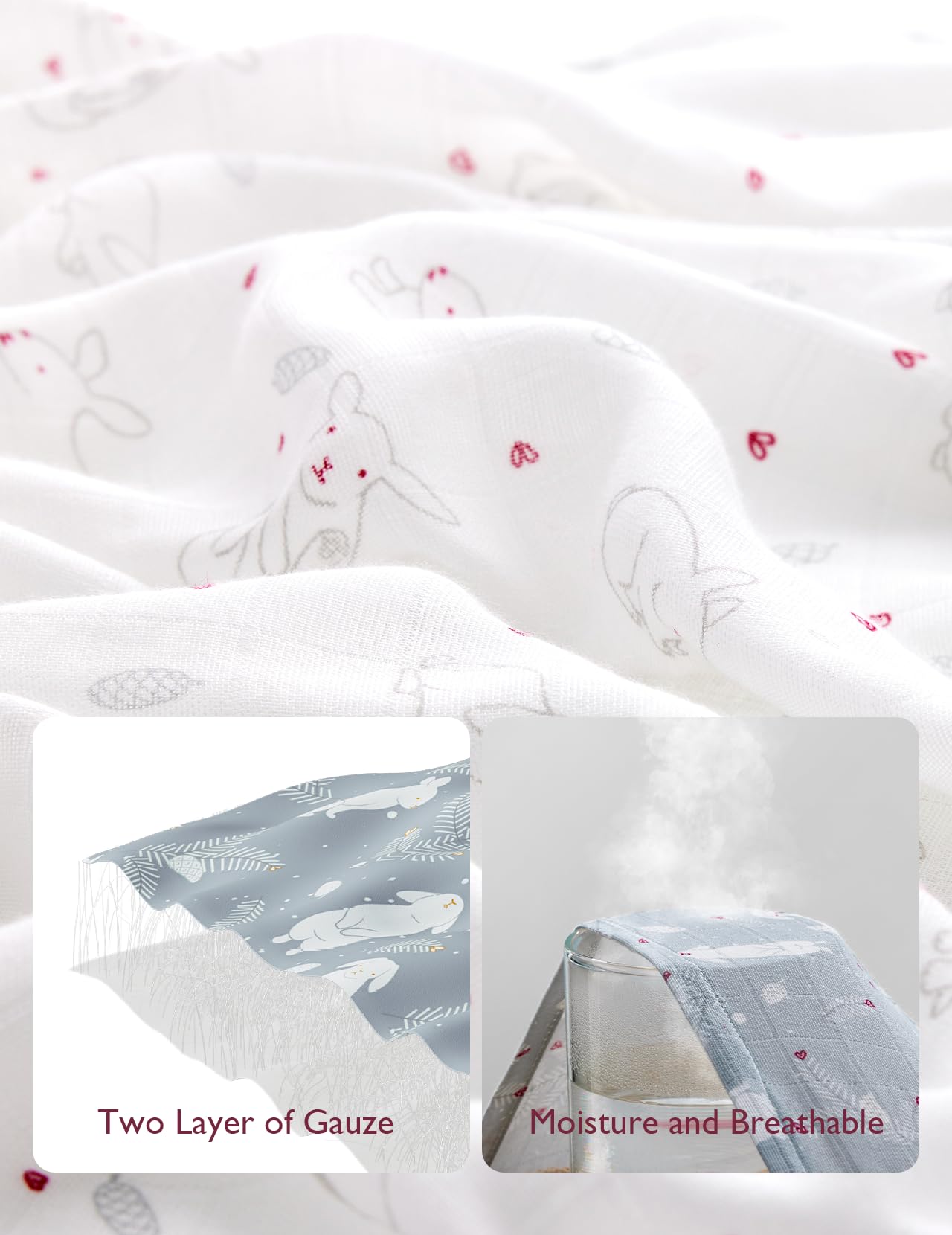 Momcozy Muslin Swaddle Blankets, 4-Pack Breathable and Skin-Friendly Receiving Blankets, Swaddle Blanket Shower Gifts & Baby Registry Essentials, Large 47"x47", Creamy Rabbit
