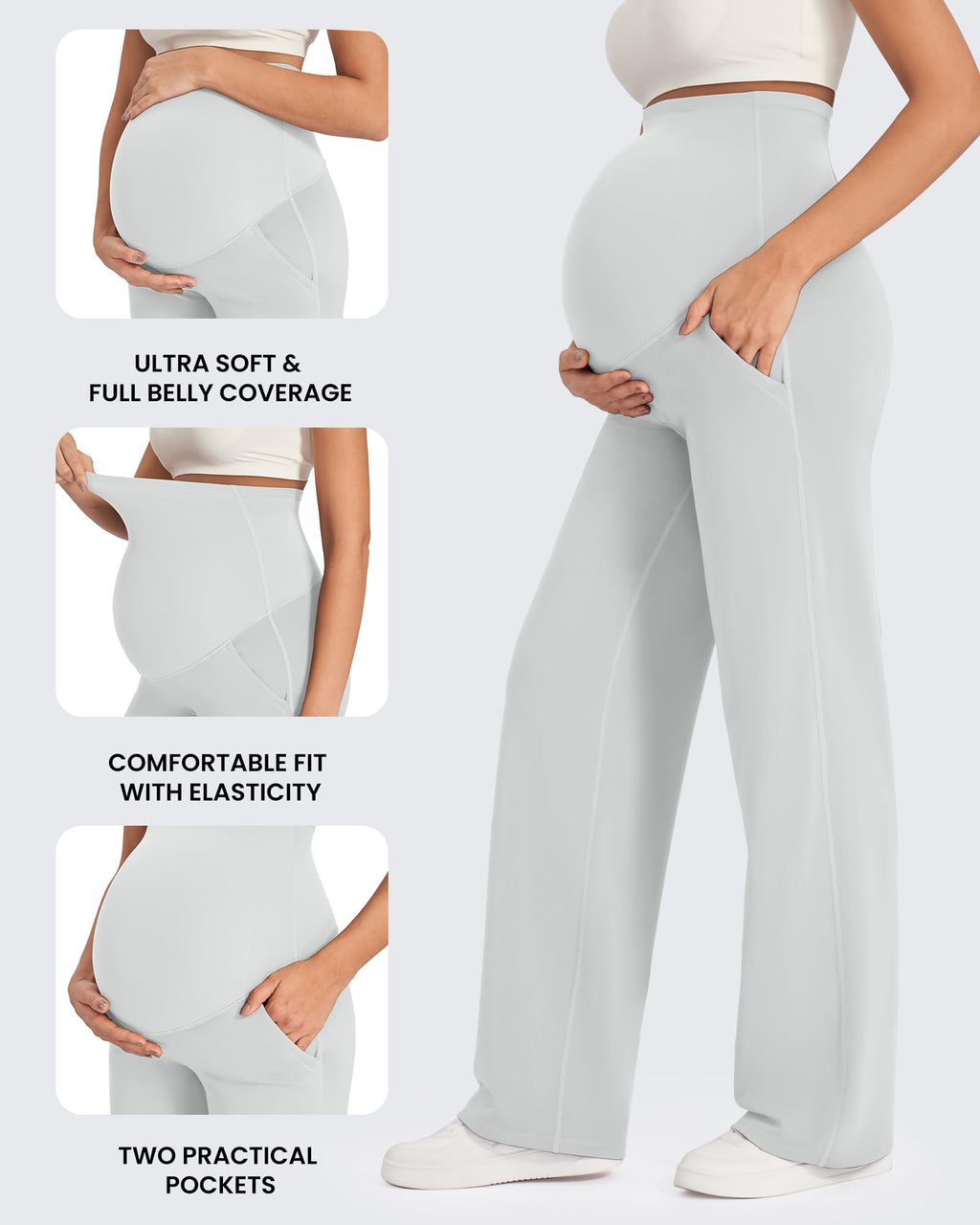 G4Free Maternity Yoga Pants with Pockets for Work,Light Gray,M,Extra Tall