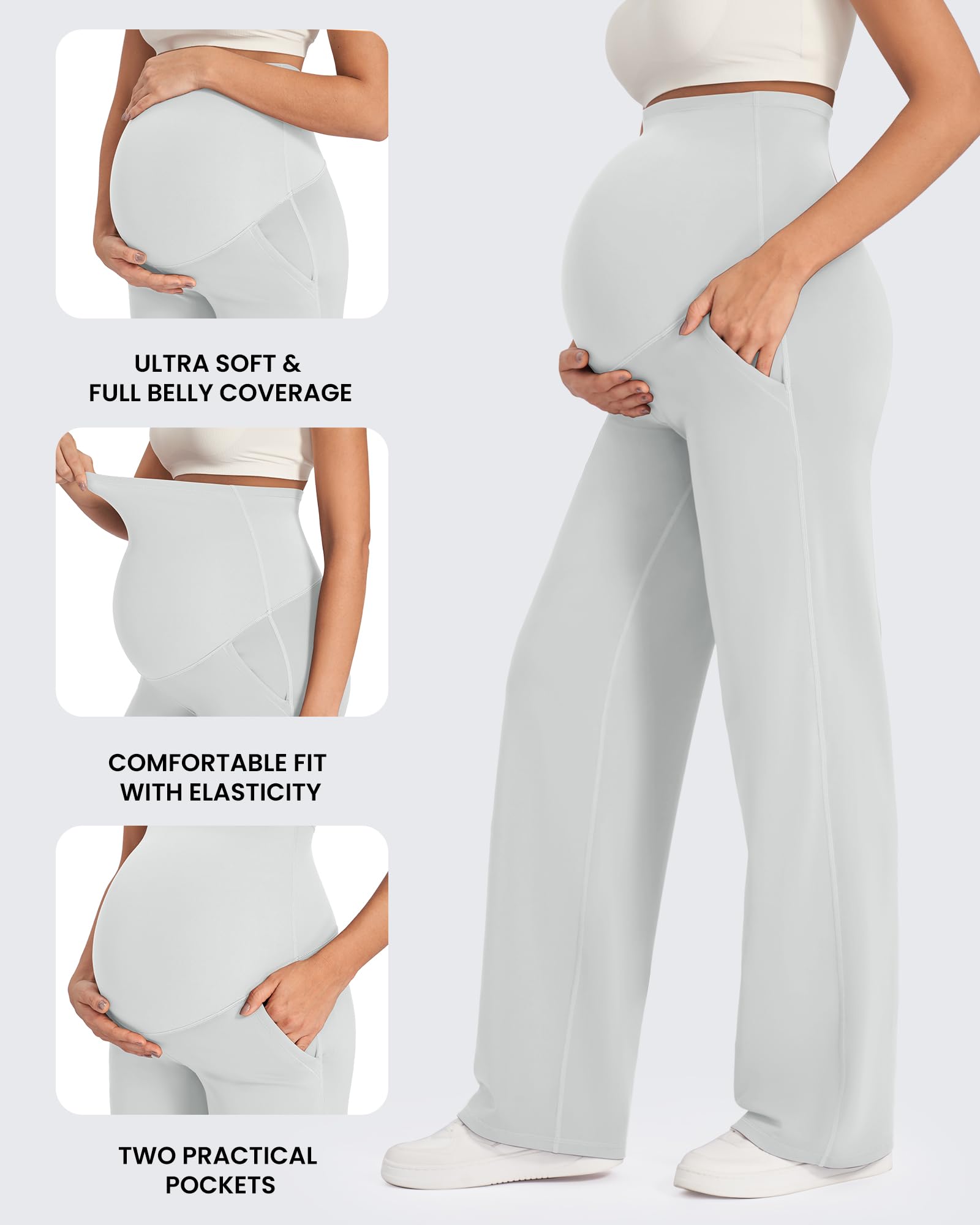G4Free Maternity Yoga Pants with Pockets for Work,Light Gray,M,Extra Tall