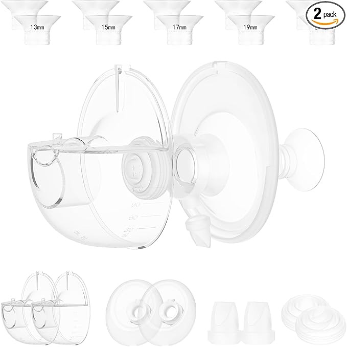 Two M5 24mm Full Set Collector Cup Only Compatible with Momcozy M5 and 10pcs 13/15/17/19/21mm Flange Inserts, Including Inserts*10, 24mm Flange*2, Collector*2, Duckbill Valve*2,Diaphragm*2