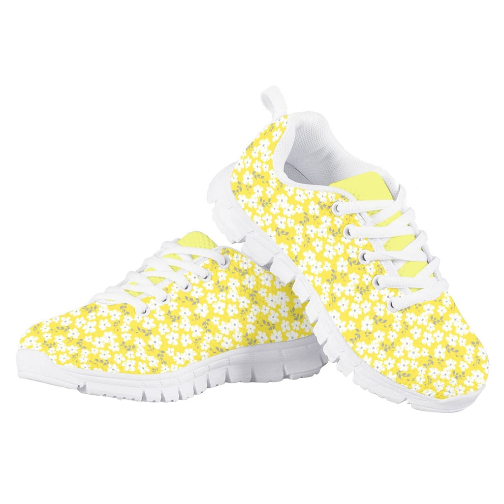 MARSVOVO Walking Shoes for Boy Girl Flexible Athletic Lightweight Breathable Girl Running Shoes Most Comfortable Classic Casual Fashion Non Slip Play Travel Shoes Yellow Floral Printed Size 4 US
