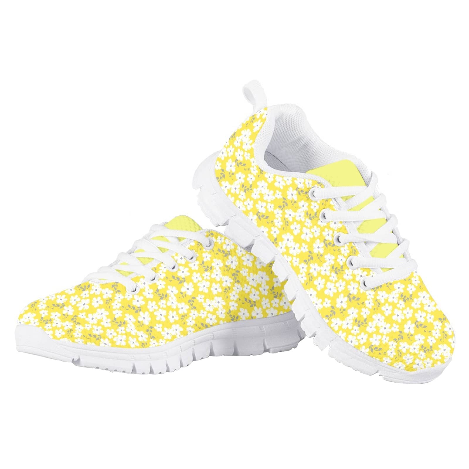 MARSVOVO Walking Shoes for Boy Girl Flexible Athletic Lightweight Breathable Girl Running Shoes Most Comfortable Classic Casual Fashion Non Slip Play Travel Shoes Yellow Floral Printed Size 13 US