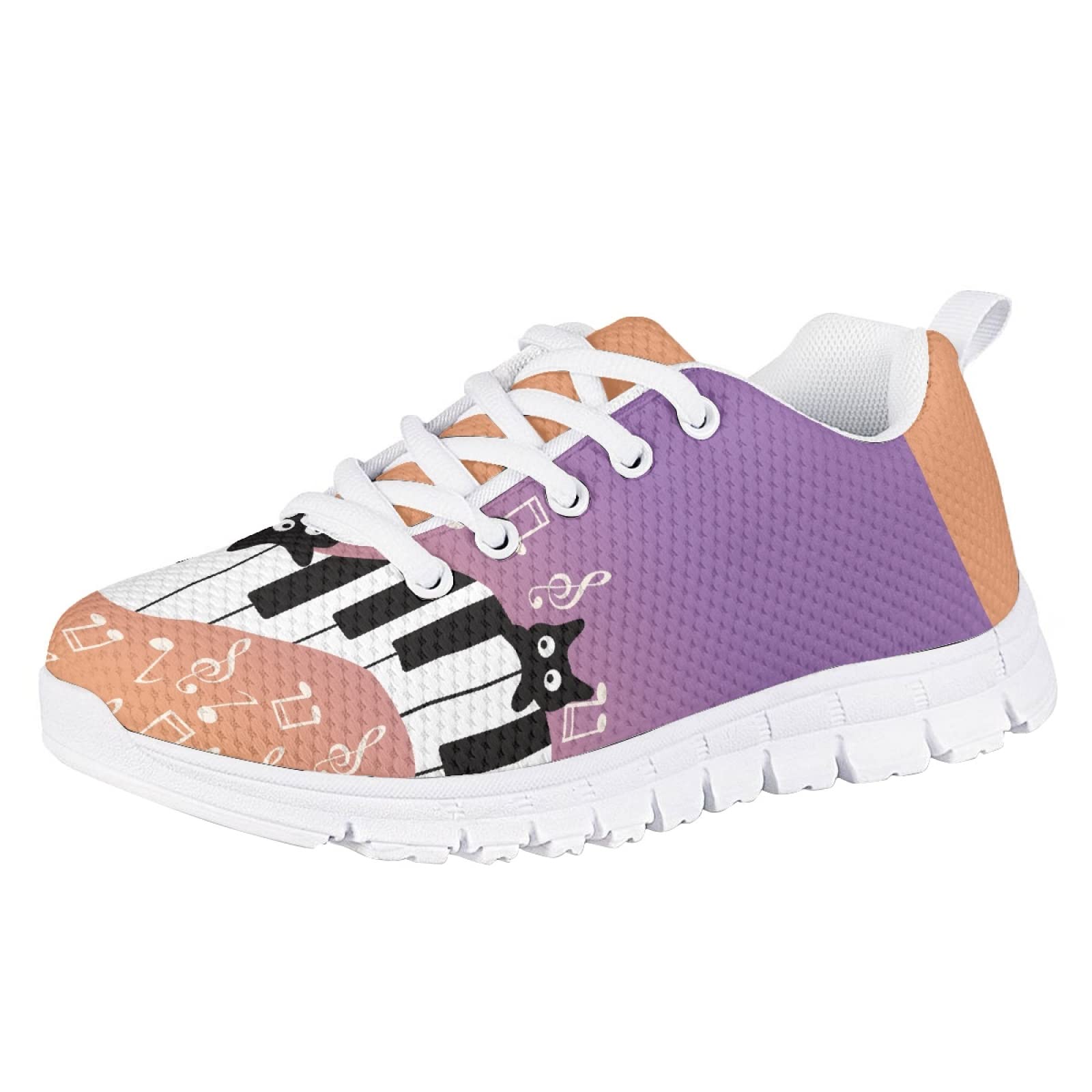 MARSVOVO Toddler Girl Slip On Sneakers Lightweight Breathable Athletic Slip On Girl Running Shoes Comfortable Sport First Shoes for Walking Boy Girl Cat Note Purple Orange Design Size 2 US