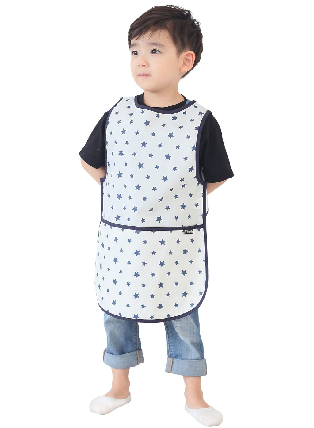 Plie Kids Painting Apron – Waterproof Art Smock for Toddlers & Preschoolers, Messy Play, Baking, Crafts, Cooking, Sensory Activities, Mealtime (Ages 1–10), Navy Star (14-M)