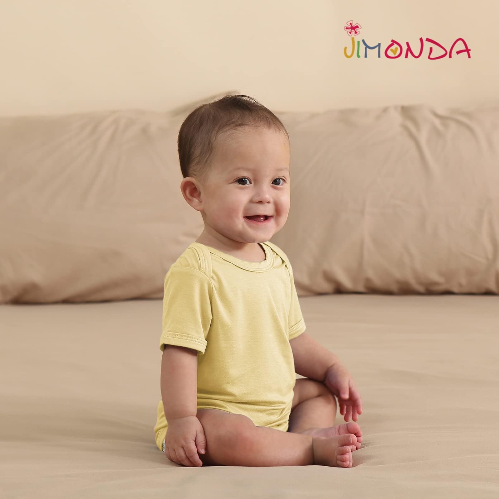 Jimonda Baby Bamboo Viscose Bodysuit Boy/Girl 2Pcs Rompers,Blush&Lemon 9M