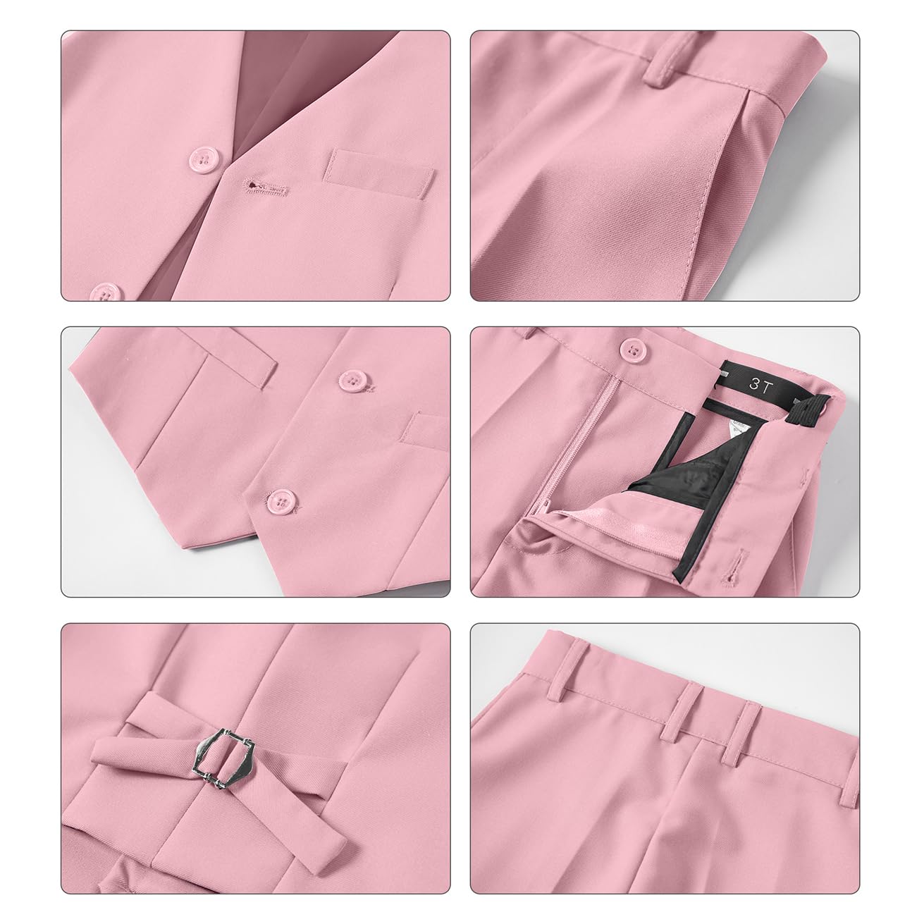 Lycody Boys Suit Vest Set Formal Dress Suits Wedding Outfit, Pink, Size 8