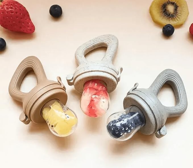 Avee & Co Silicone Teething Pacifier and Fresh Fruit Feeder, Baby Pacifier for Teething, Toddler Teething Toy (Brown)