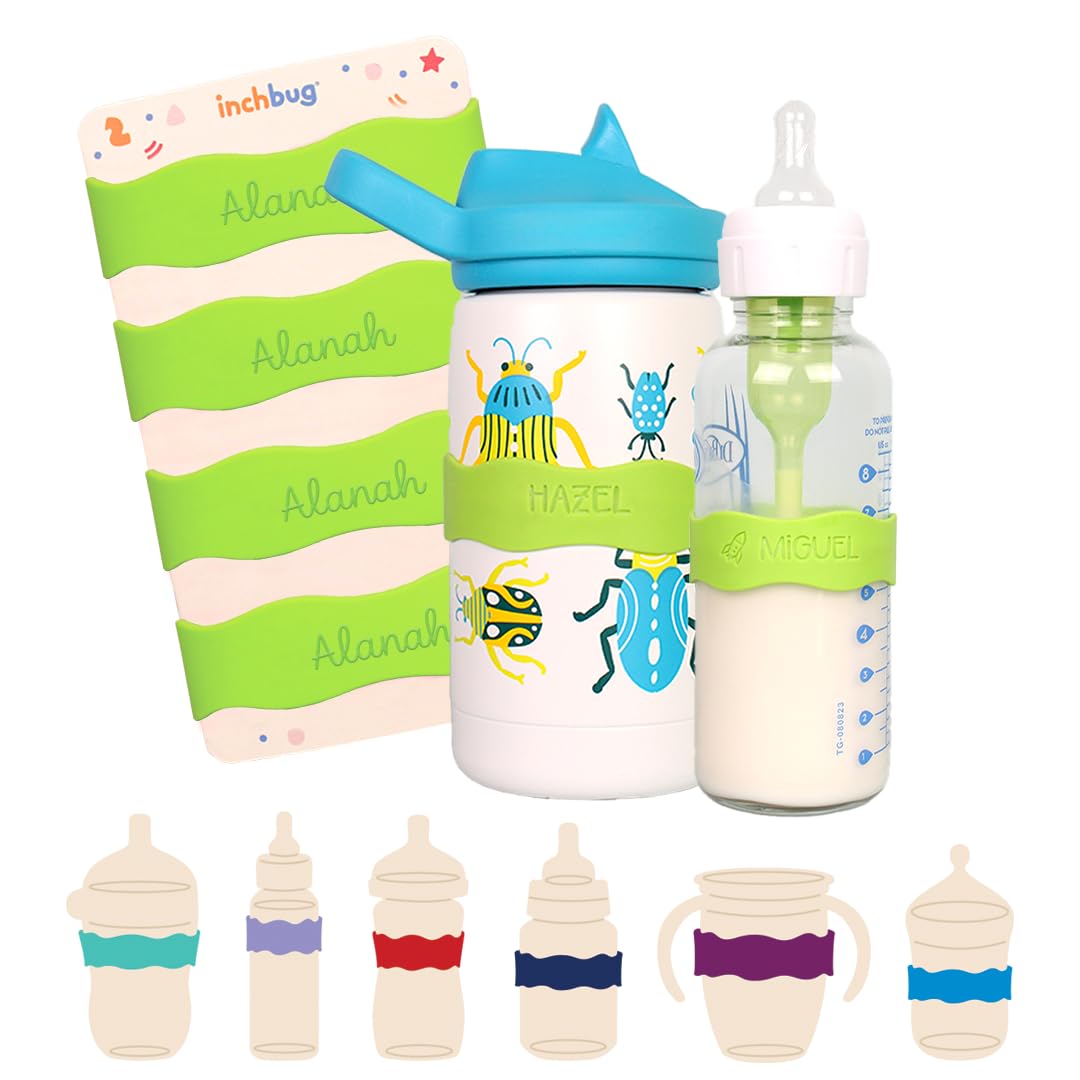 InchBug Orbit Labels Silicone Bottle Bands, 4-Pack, Kiwi Green